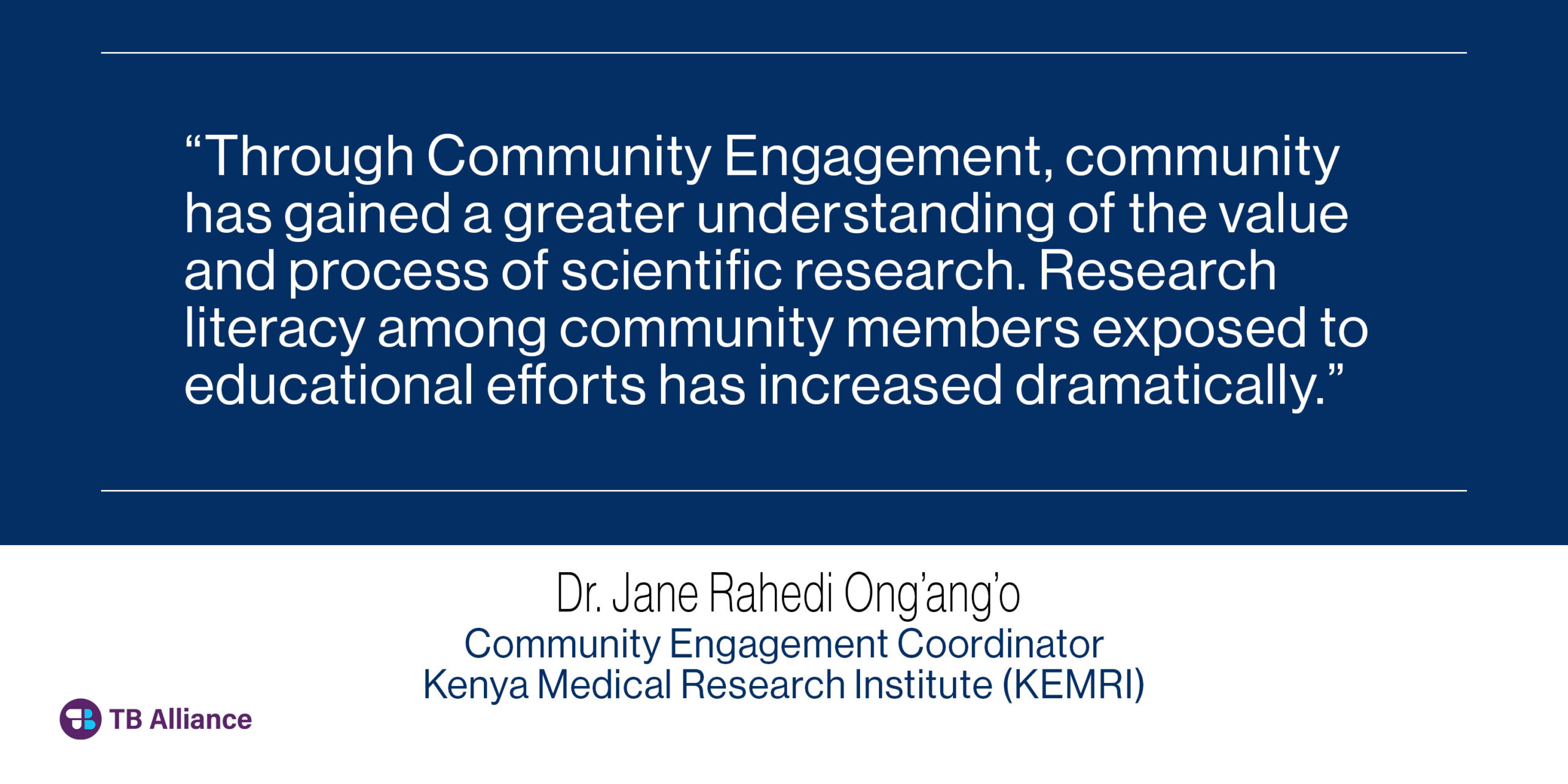 TB Alliance Quote Card - Dr Jane Rahedi Ong’ang’o